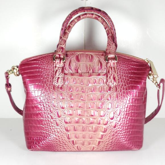BRAHMIN DUXBURY Medium Pink BLUSH Leather Croc Embossed Ombre Satchel Handbag - Picture 3 of 16